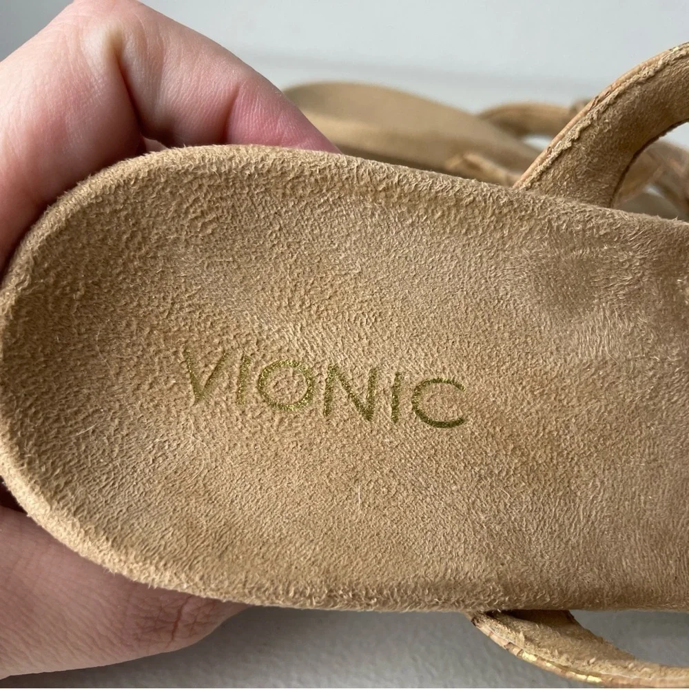 Vionic Tan Strappy Radia Cork Wedges Shoes Size 8